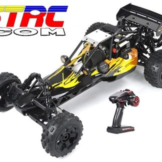 Gas RC car Rovan 5B Orange #04 features a 29cc gasoline engine, 1/5 scale RWD chassis, reinforced ABS suspension components, metal differential, tuned exhaust, and second-generation off-road tires.