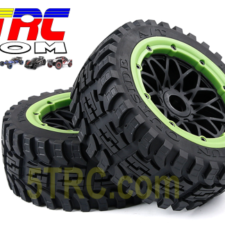 All Terrain 170×60 mm Tire & Wheel Combo, Green Rim Bead (Pair of 2)