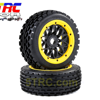 Dirt Buster 170×60 mm Front Tire & Wheel Combo, Yellow Rim Bead (Pair of 2)