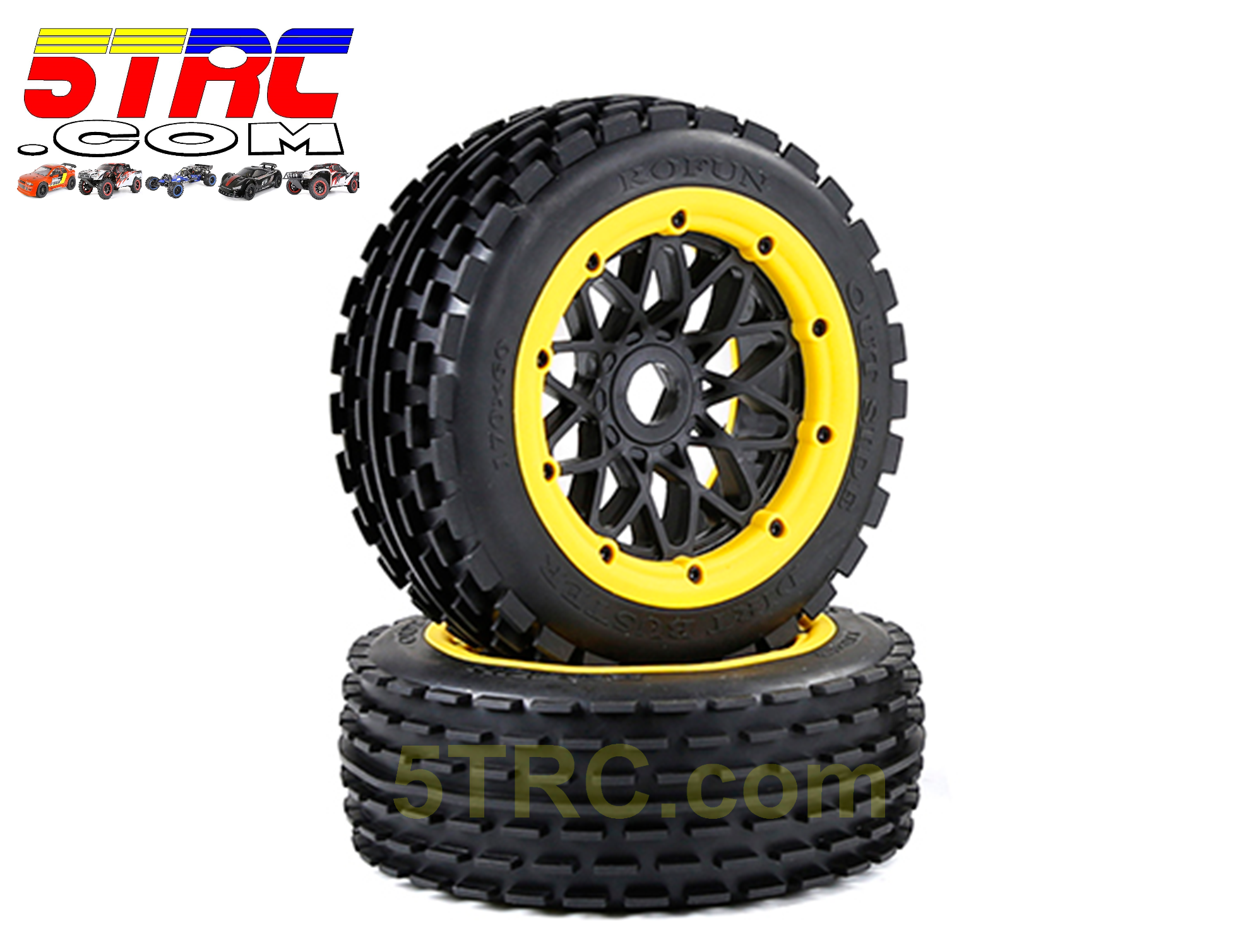 Dirt Buster 170×60 mm Front Tire & Wheel Combo, Yellow Rim Bead (Pair of 2)
