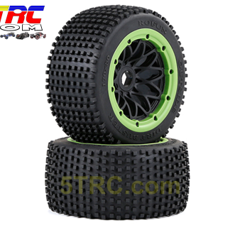 Dirt Buster 170×80 mm Rear Tire & Wheel Combo, Green Rim Bead (Pair of 2)