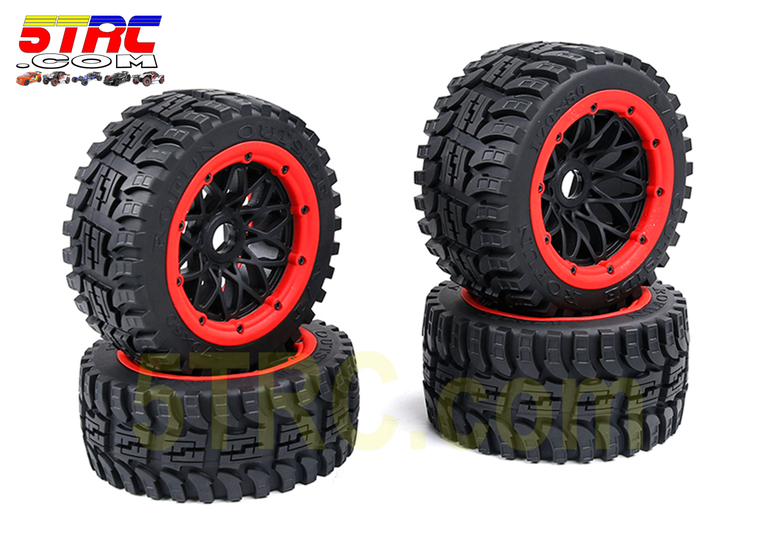 Rofun A/T tires set of 4 on black wheels red bead part #854822