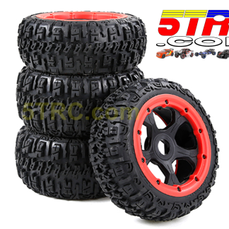 Rovan Wilderness tires set of 4 on black rims red bead 24mm hex part #854902