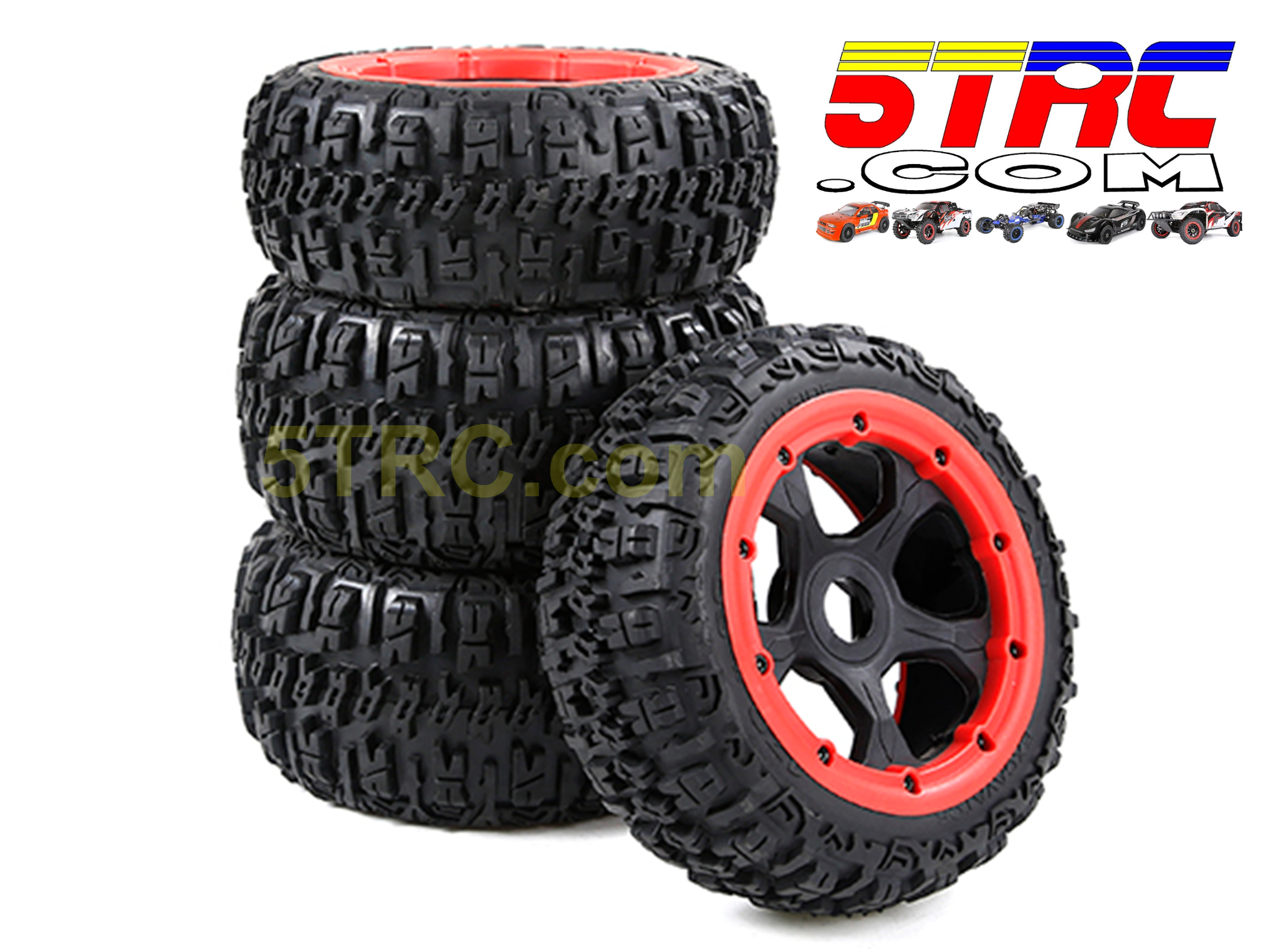 Rovan Wilderness tires set of 4 on black rims red bead 24mm hex part #854902