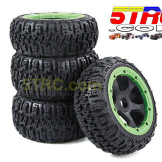 Rovan wheels and tires set of 4 on black wheels green bead 24mm hex #854903
