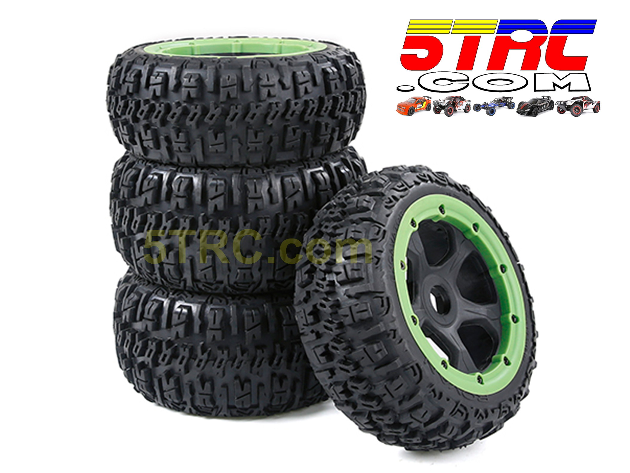Rovan wheels and tires set of 4 on black wheels green bead 24mm hex #854903