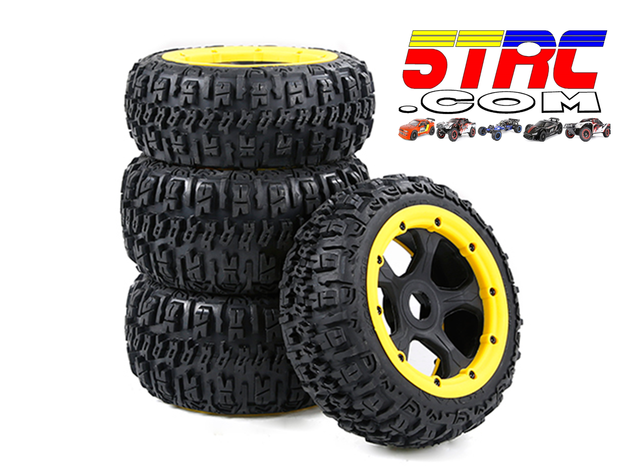 Tires & wheels set on black wheels yellow bead 24mm hex #854905