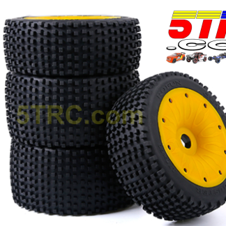 1/5 scale tires on yellow dish wheels 24mm hex #854934