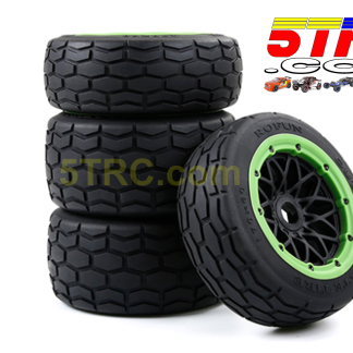 Rovan Slate Tires on black wheels green bead 24mm hex #854973