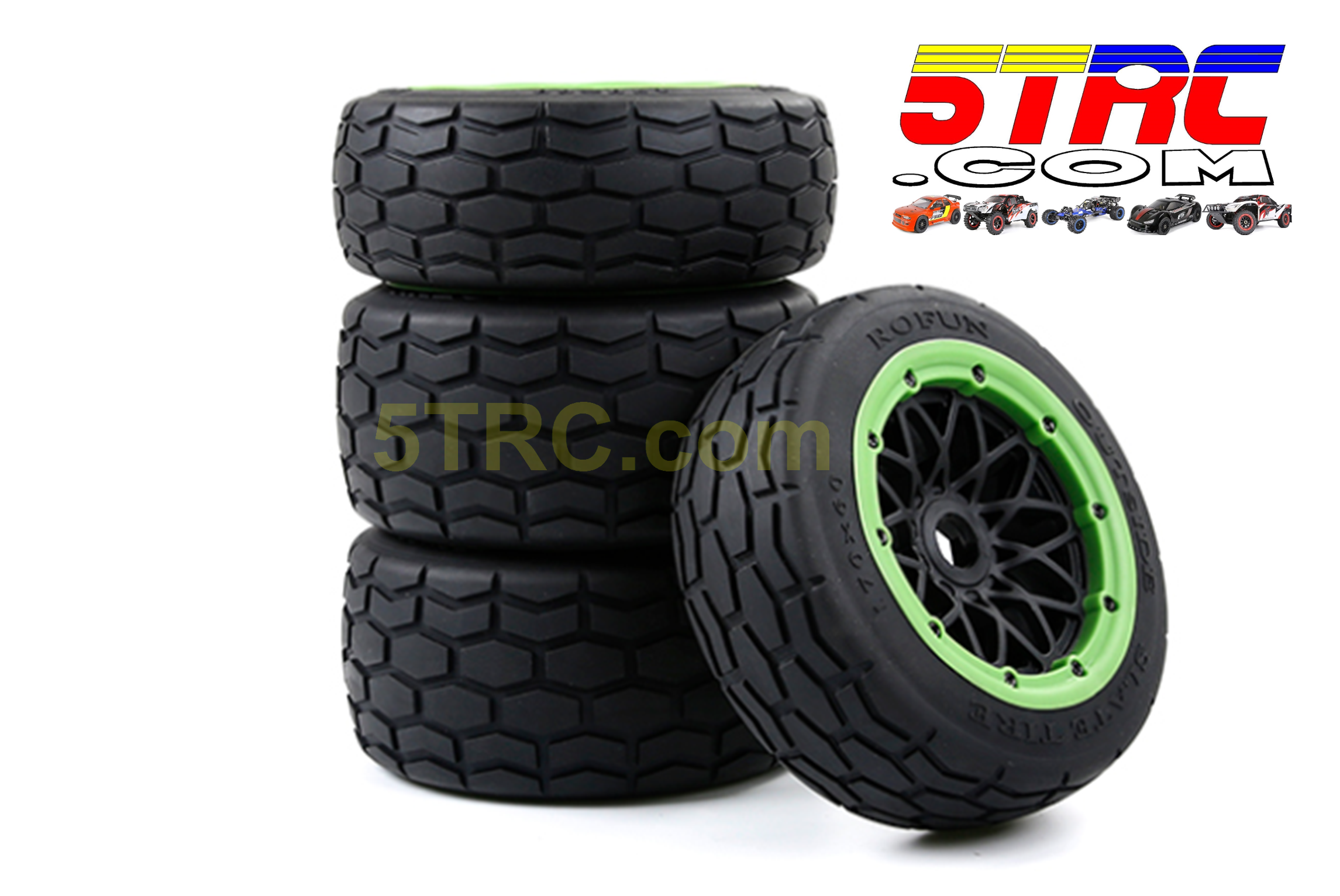 Rovan Slate Tires on black wheels green bead 24mm hex #854973