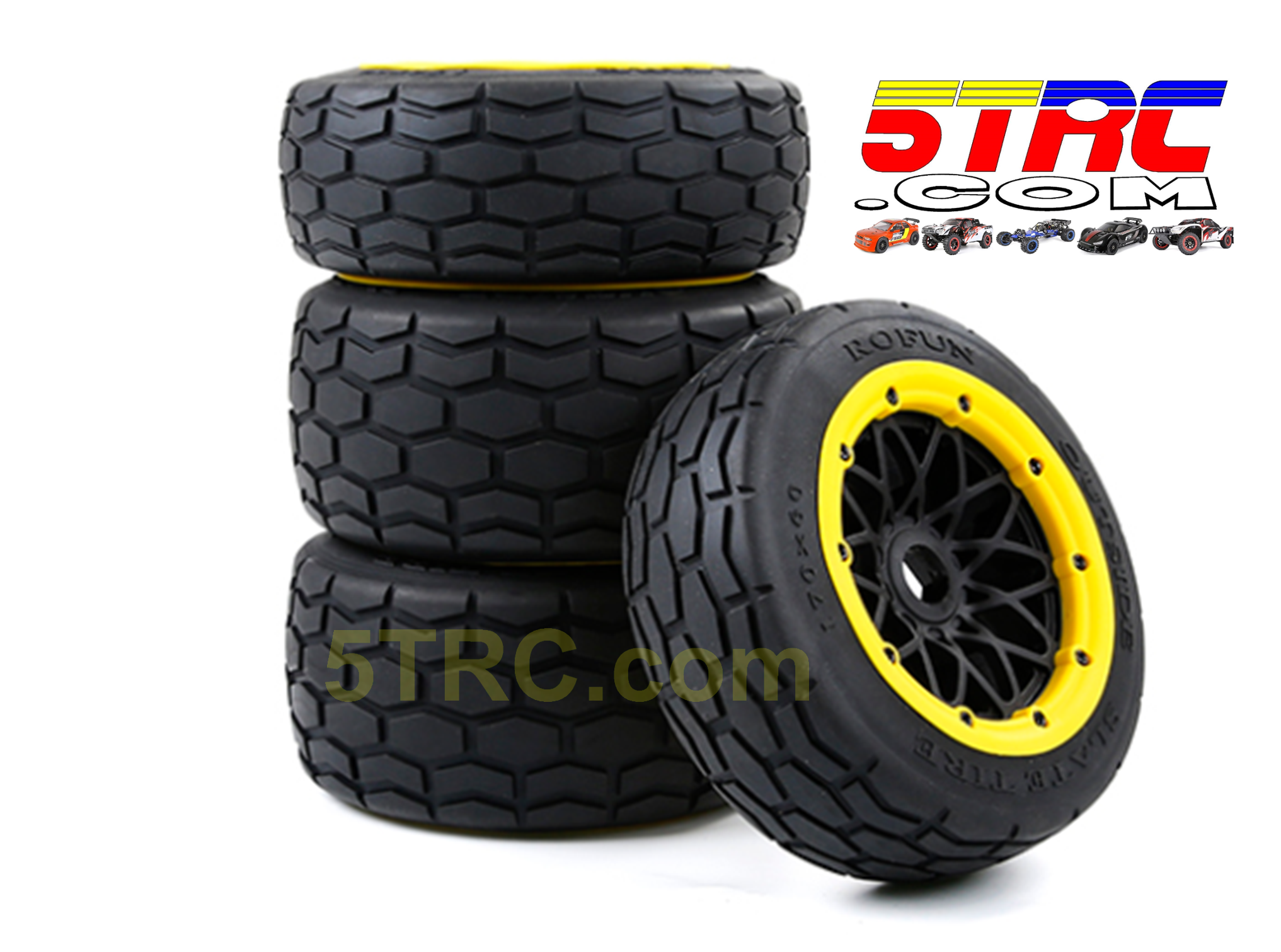 Rovan Street Tires on black wheels yellow bead 24mm hex #854975
