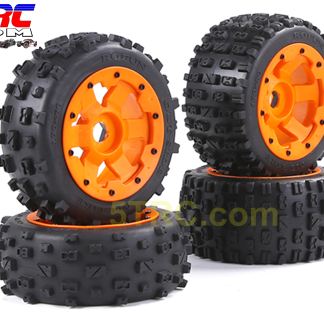 RC Tires Set of 4 MT on orange wheels 1/5 scale 24mm hex #855573