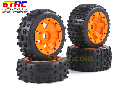 RC Tires Set of 4 MT Orange Wheels 1/5 Scale #855573