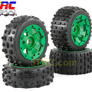 RC Tire Set of 4 MT on green wheels 1/5 scale 24mm hex #855574