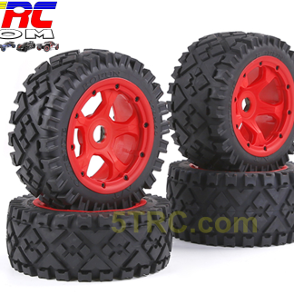 Rovan All Terrain RC Tires diamond tread on red wheels #855582