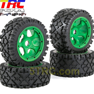 Rovan Rovan All Terrain Tires diamond tread on green wheels #855584