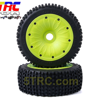 Rovan Dirt Buster Rofun tires 170x60mm pair on green dish wheels #952962