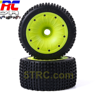 Rovan Tires 1/5 Scale Dirt Buster tires 170x80mm pair on green dish wheels #952972