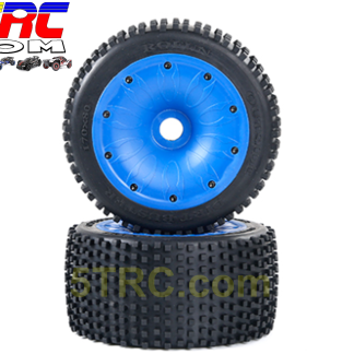 Rovan 170x80mm Dirt Buster tires pair on blue dish wheels #952973