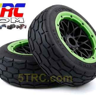 Rovan Rofun 170x60 Street Slate street tires on black wheels with green bead #953013