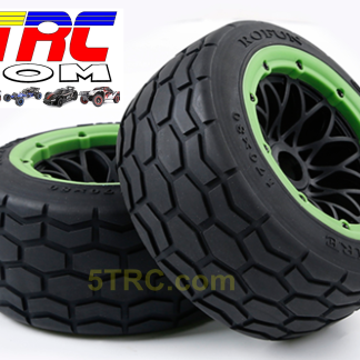 Rovan Rovan 170x80 Street Slate street tires on black wheels with green bead #953023