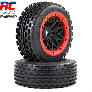 Rofun Rofun 1:5 Tire Dirt Buster 170x60 front tire wheel combo black rim red bead pair of 2 #953102