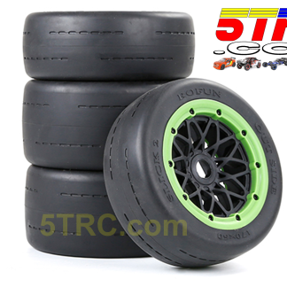 Rovan Slicks Ultimate Blacktop Racing Tires Set of 4 on Black Wheels Green Bead #855123