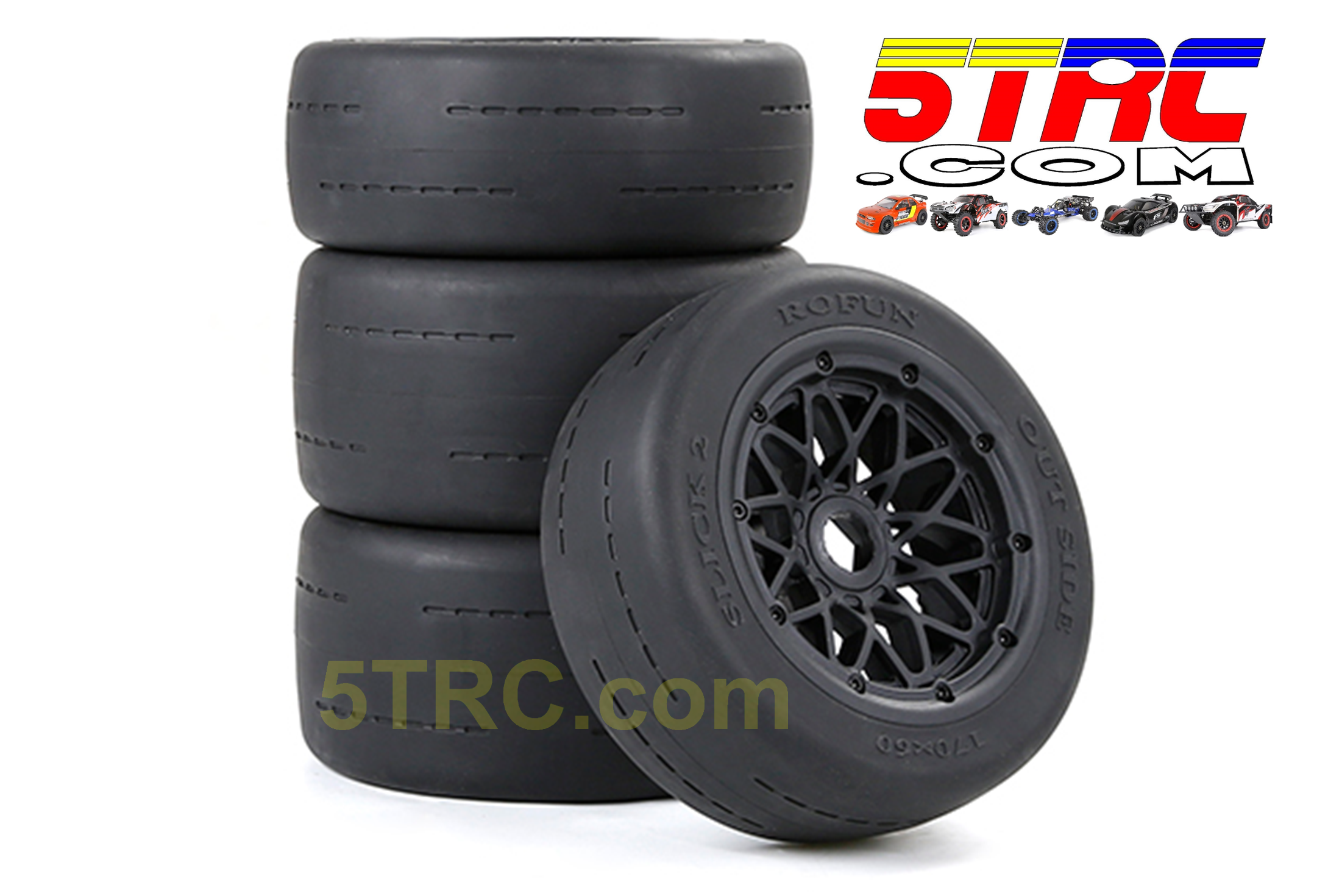 855121 Rofun 5B Slick Tires and Wheels Black Set of 4 HPI Losi Rovan (2)