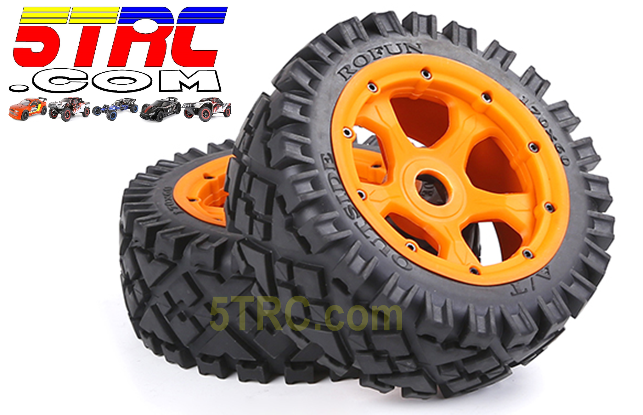 9511723 RC Tires Rofun 15 Gen IV Orange Front Wheels Pair All Terrain Baja 5B Rovan