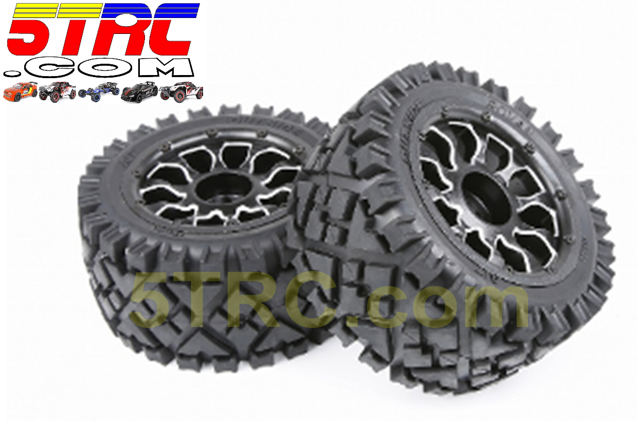 951202 Rofun 5B Rear Tires on Metal Rims Pair HPI Losi Rovan (1)