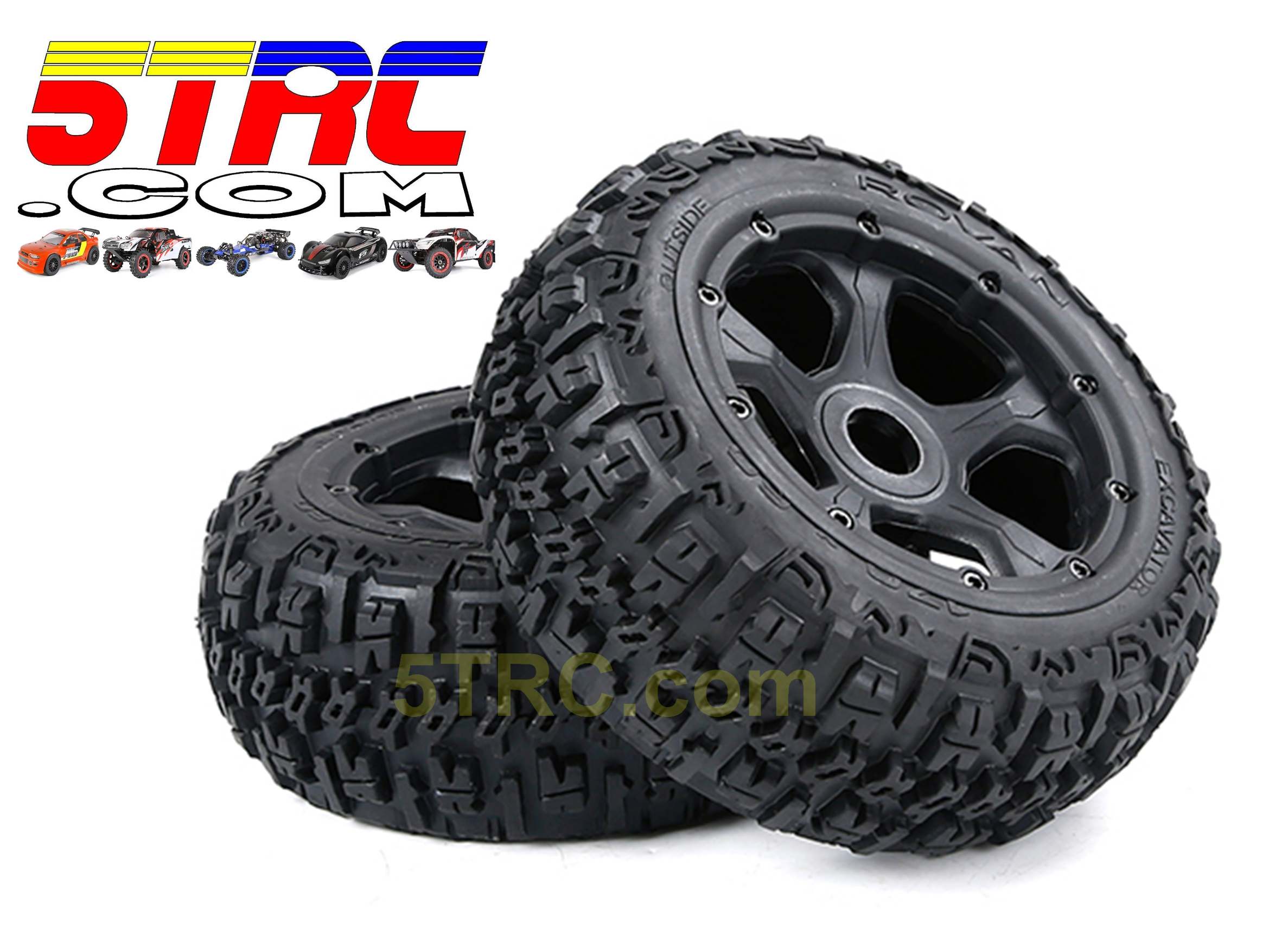 951921 Rofun 5B Gen3 Excavator Front Tires Black Pair HPI Losi Rovan (1)