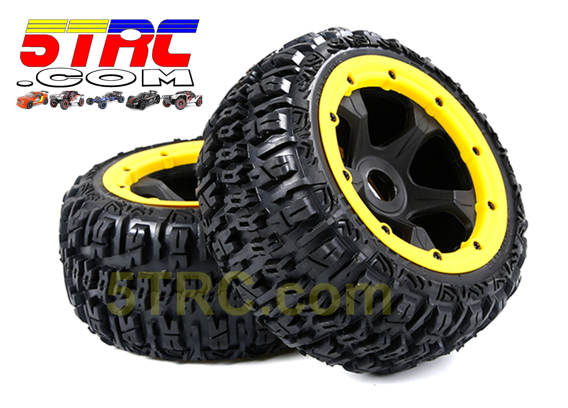 951935 Rofun 5B Gen3 Excavator Rear Tires Yellow Pair HPI Losi Rovan (1)