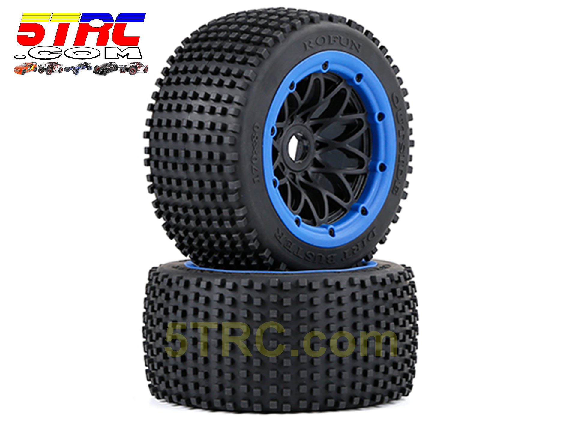 953114 Off Road Rofun 15 RC Rear Tires Wheels Blue Pair Baja 5B Rovan
