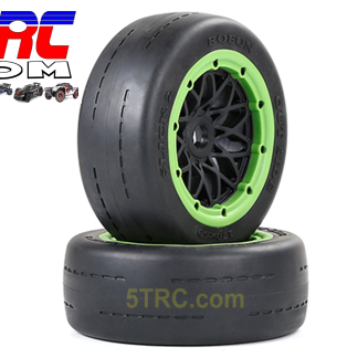 953183.Rofun 15 RC Slicks Front Tires Wheels Green Pair Baja 5B Gen2 Rovan