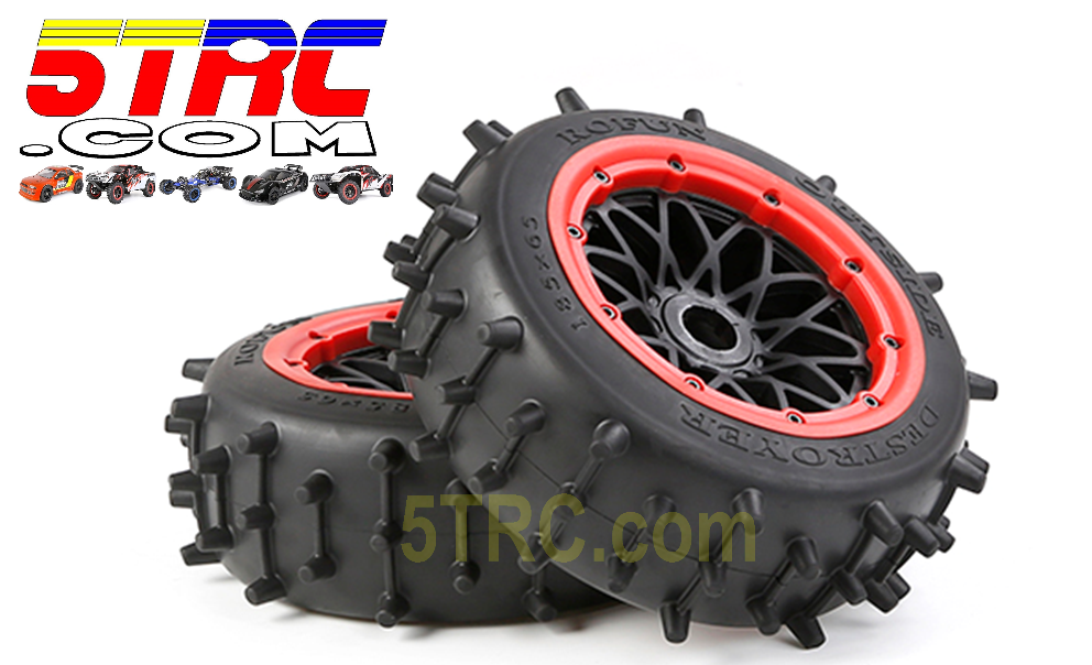953222 Knobby Front Tires Rofun 15 RC Large Knobby Front Tires Wheels Red Pair Baja 5B Rovan