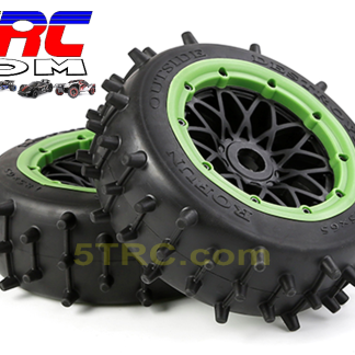 953223 Rofun 15 RC Large Knobby Front Tires Wheels Green Pair Baja 5B Rovan