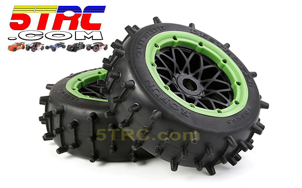 953223 Rofun 15 RC Large Knobby Front Tires Wheels Green Pair Baja 5B Rovan