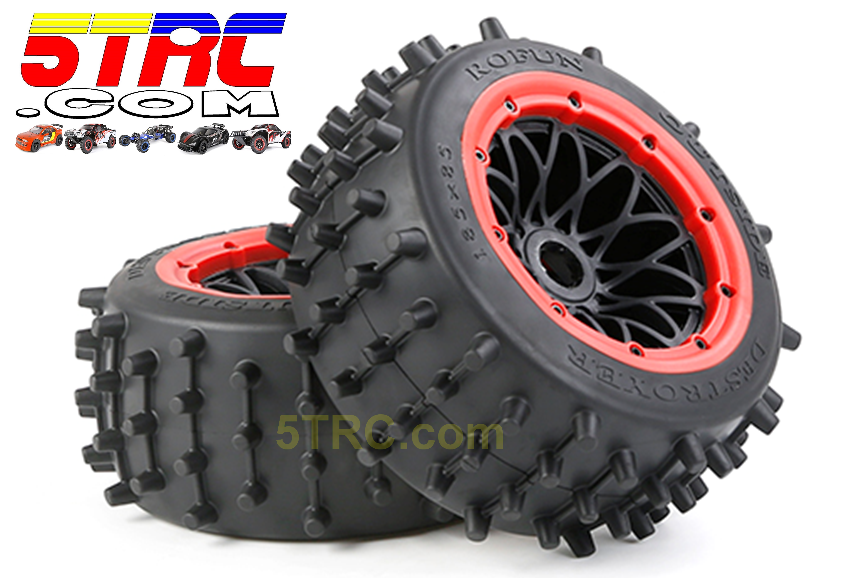 953232 Rear Knobby Rofun 15 RC Large Knobby Rear Tires Wheels Red Pair Baja 5B Rovan