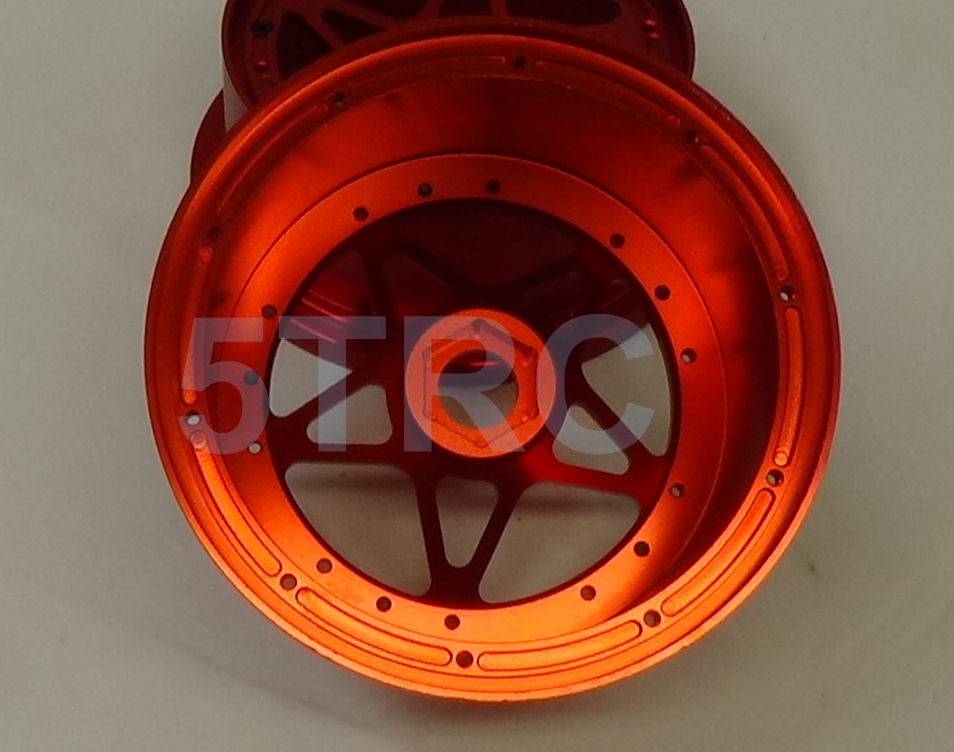 855301 Rofun Baja 5B CNC Aluminum 5-Star Beadlock Wheel Rim Set Red 4pc HPI Losi Rovan (11)