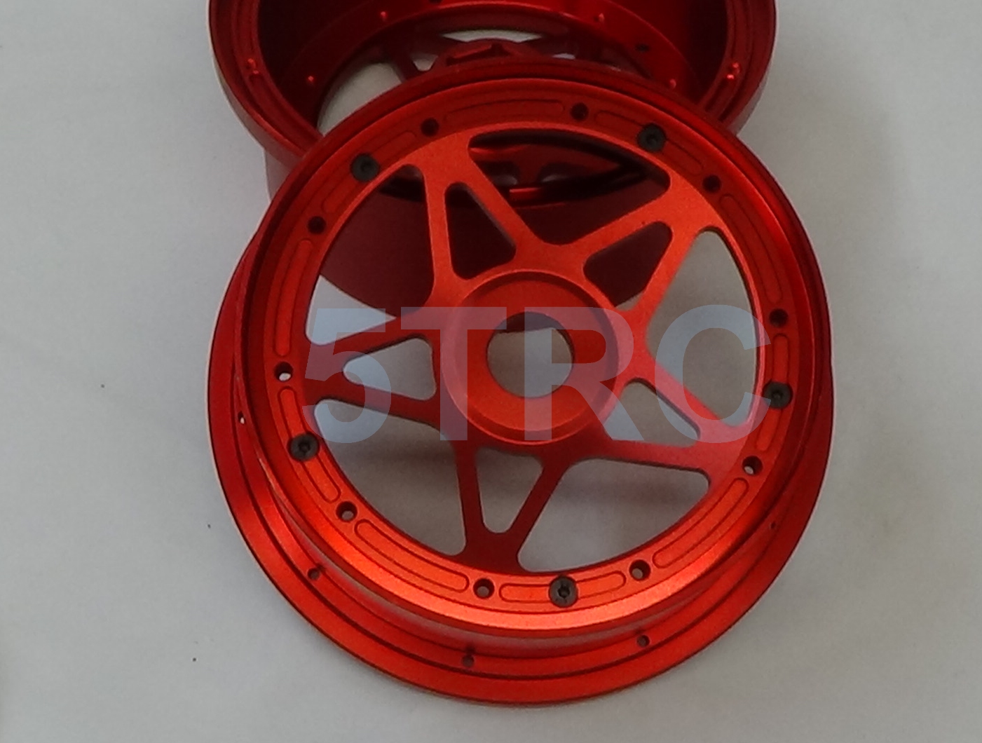 855301 Rofun Baja 5B CNC Aluminum 5-Star Beadlock Wheel Rim Set Red 4pc HPI Losi Rovan (13)