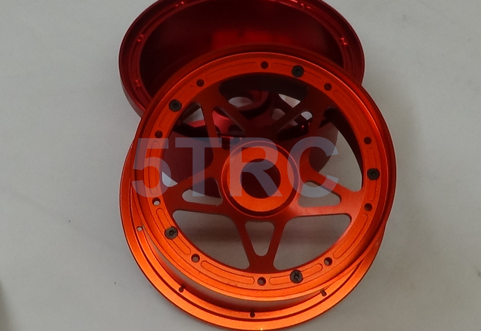 855301 Rofun Baja 5B CNC Aluminum 5-Star Beadlock Wheel Rim Set Red 4pc HPI Losi Rovan (14)
