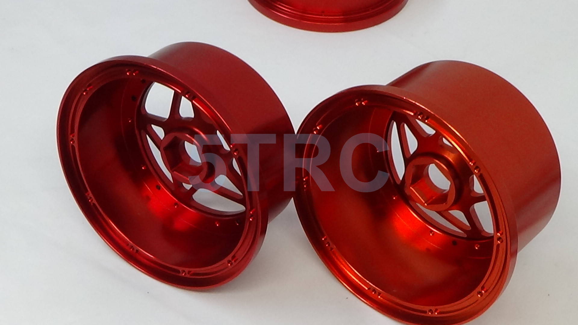 855301 Rofun Baja 5B CNC Aluminum 5-Star Beadlock Wheel Rim Set Red 4pc HPI Losi Rovan (15)