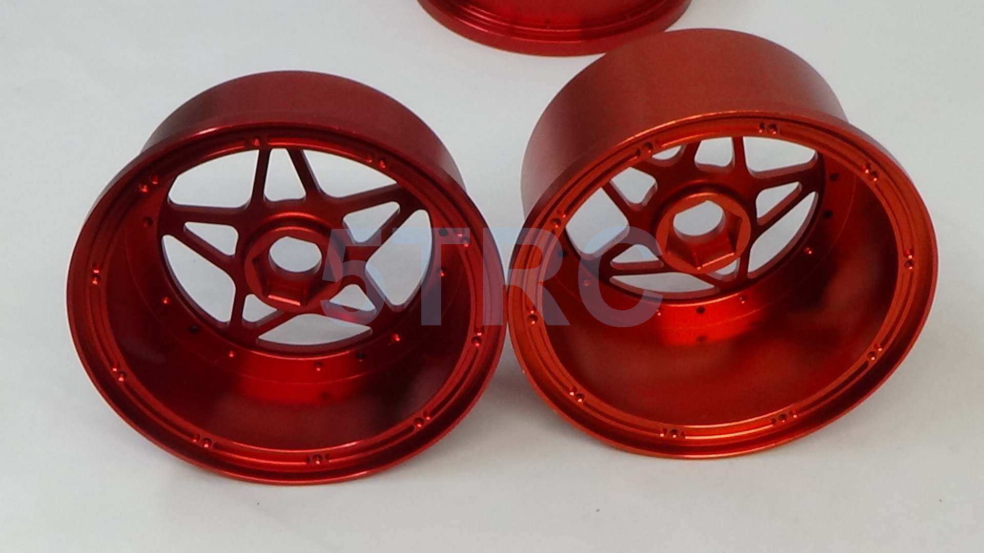 855301 Rofun Baja 5B CNC Aluminum 5-Star Beadlock Wheel Rim Set Red 4pc HPI Losi Rovan (16)