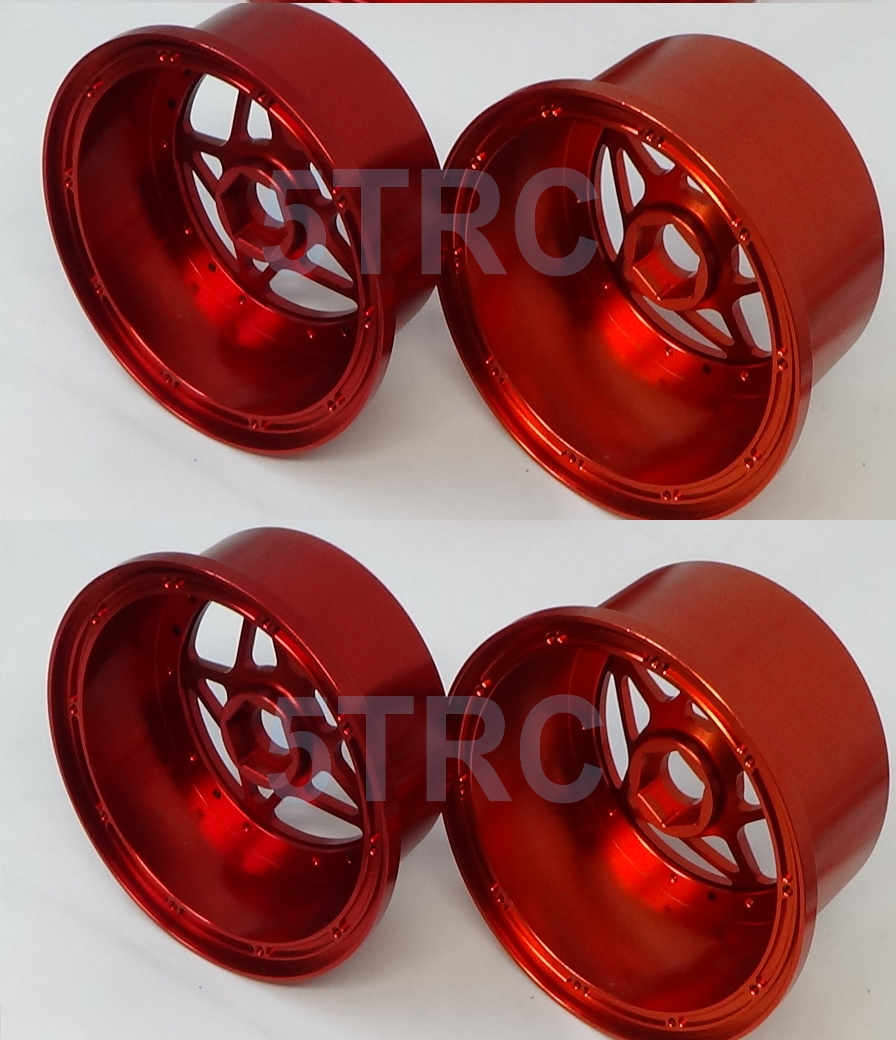 855301 Rofun Baja 5B CNC Aluminum 5-Star Beadlock Wheel Rim Set Red 4pc HPI Losi Rovan (17)