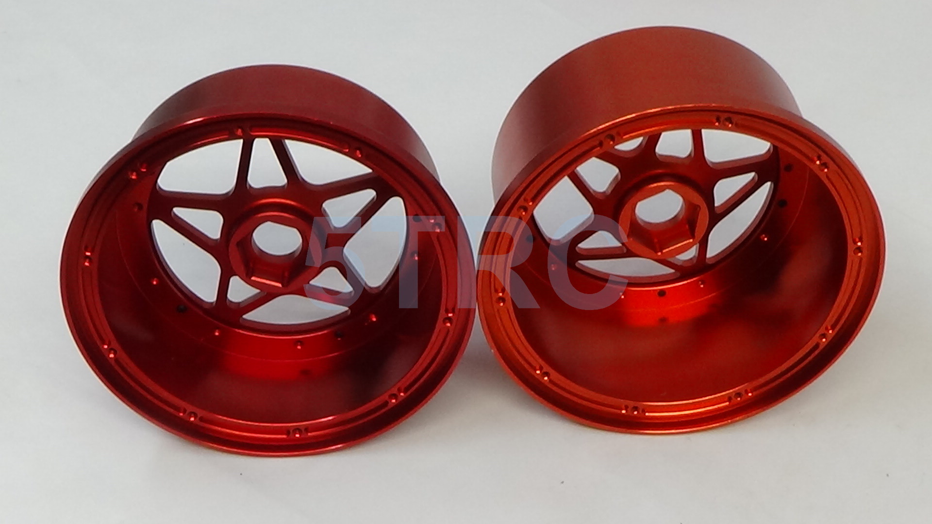 855301 Rofun Baja 5B CNC Aluminum 5-Star Beadlock Wheel Rim Set Red 4pc HPI Losi Rovan (5)