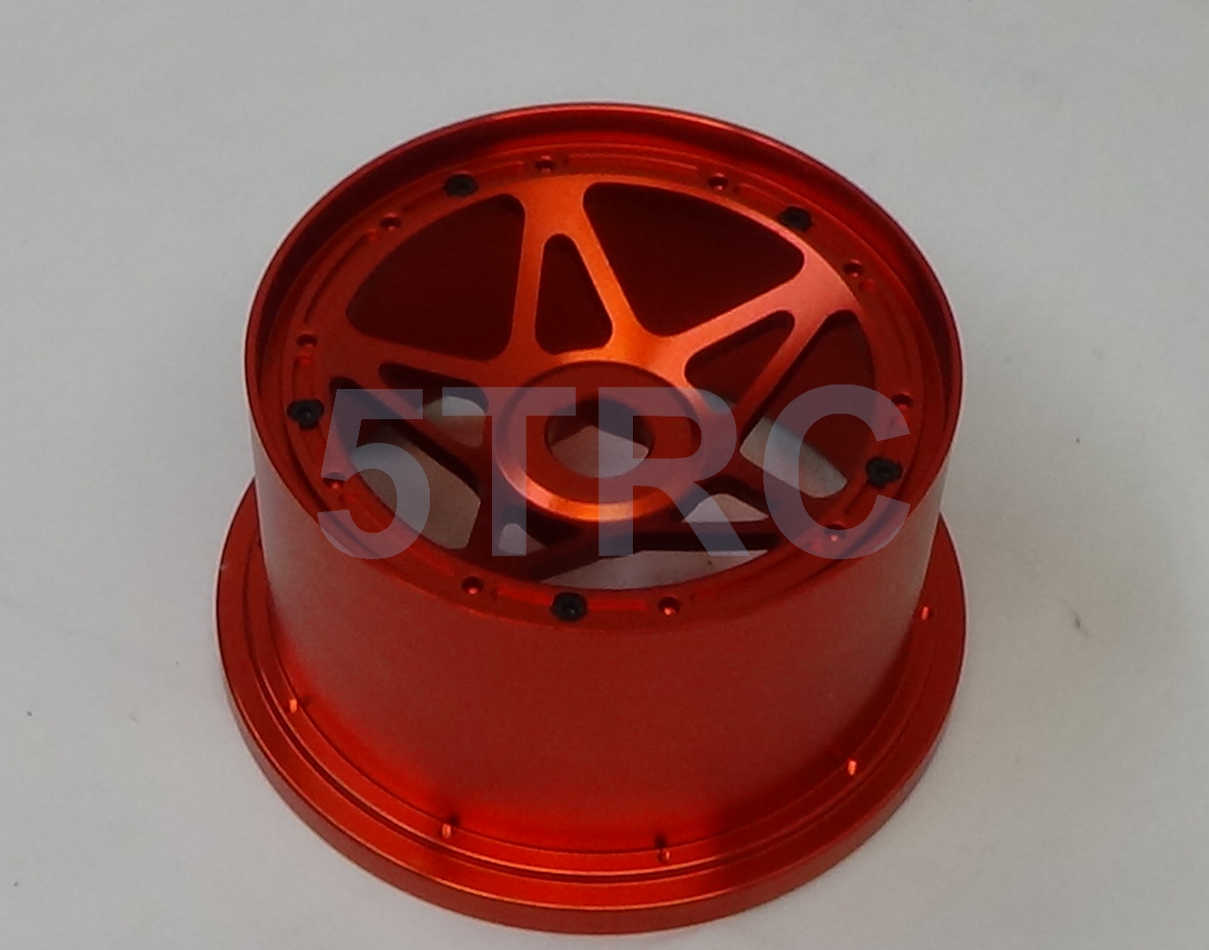 855301 Rofun Baja 5B CNC Aluminum 5-Star Beadlock Wheel Rim Set Red 4pc HPI Losi Rovan (9)