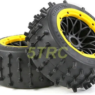 Rofun 5B Rear Knobby Rear Tires and Wheels Yellow Beadlock Pair Rovan