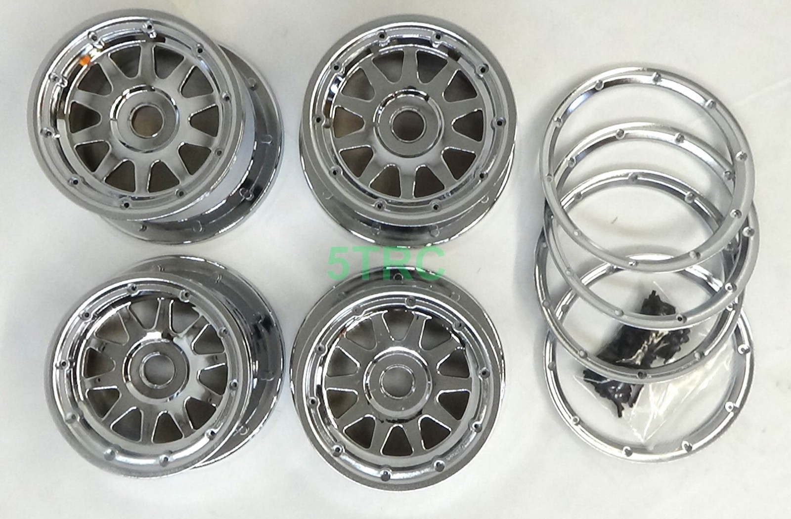 851582 e Rofun 5B Wheel Chrome-Plated 5B 24mm Hex Wheel & Bead Locks Rovan Losi HPI