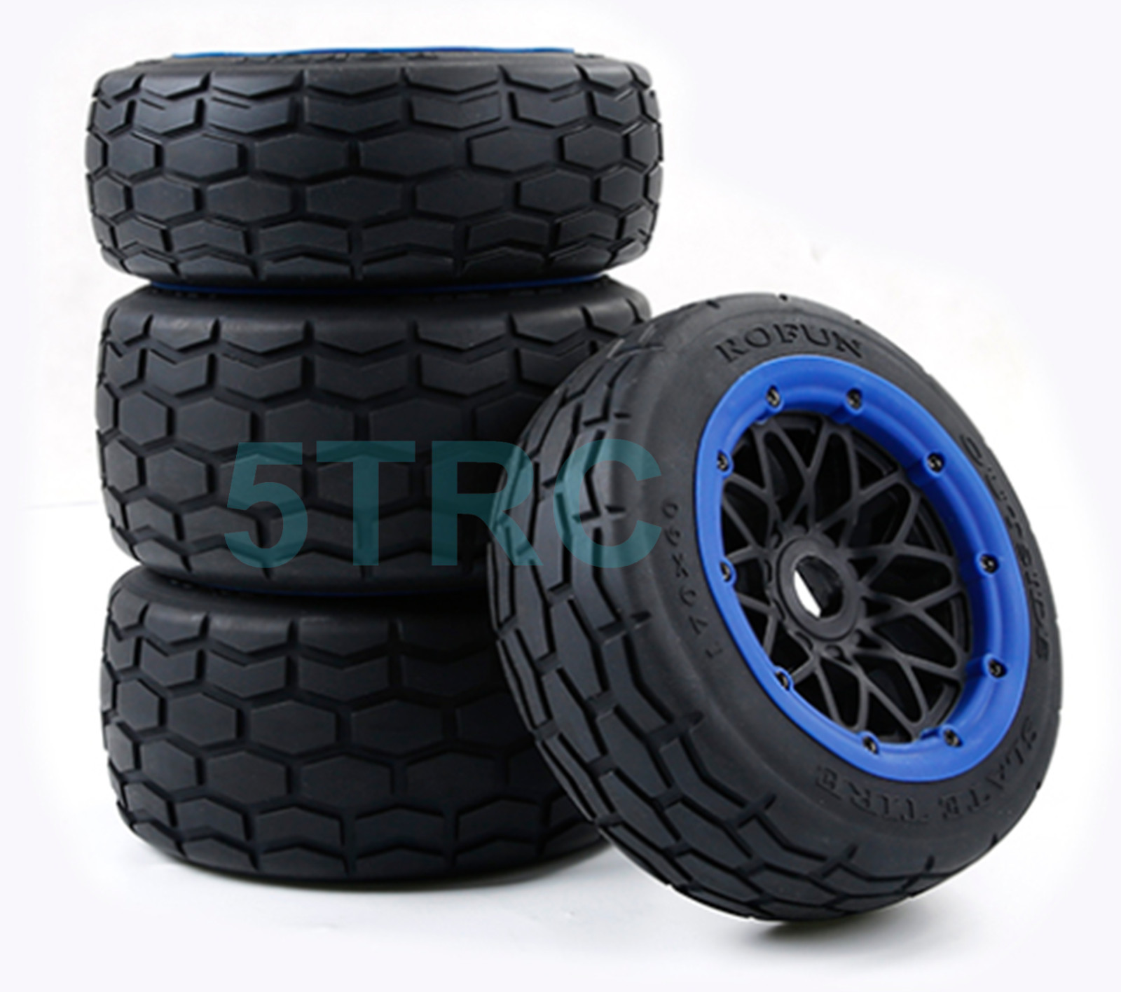 854974 e Rofun Street Tires 15 Scale Set of 4 Tires on Black Wheels Traxxas Rovan