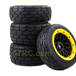 854975 e Rofun Street Tires 15 Scale Set of 4 Slate Tires Black Wheels with Yellow Be
